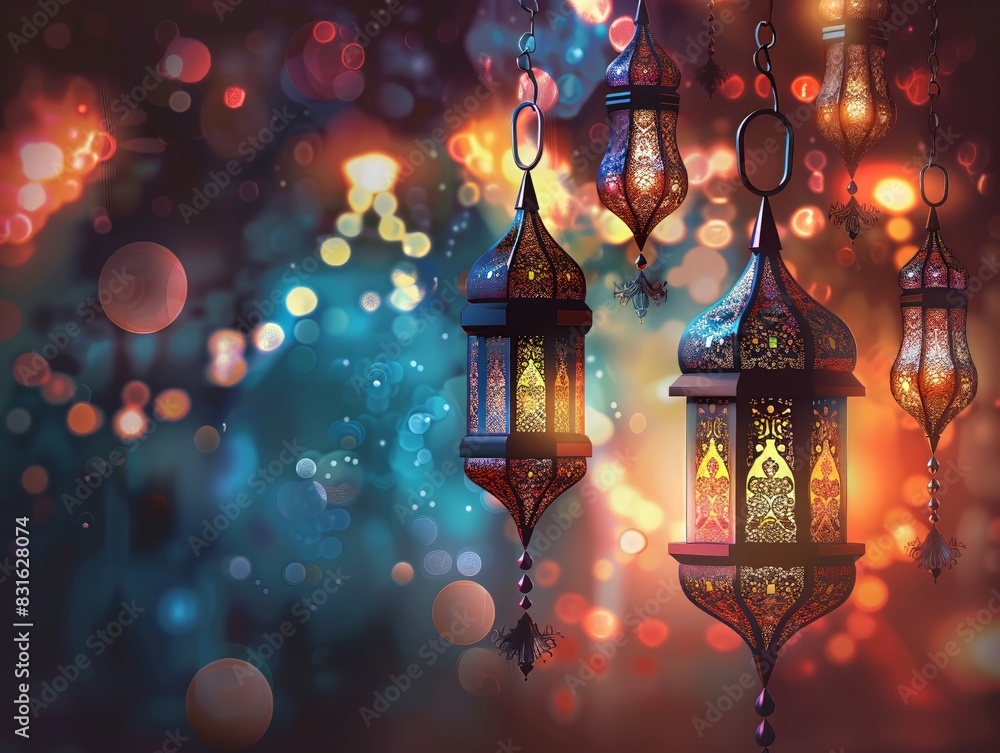 Modern Eid celebration, abstract lanterns, vector art design Modern Eid celebration, abstract lanterns, vector art design