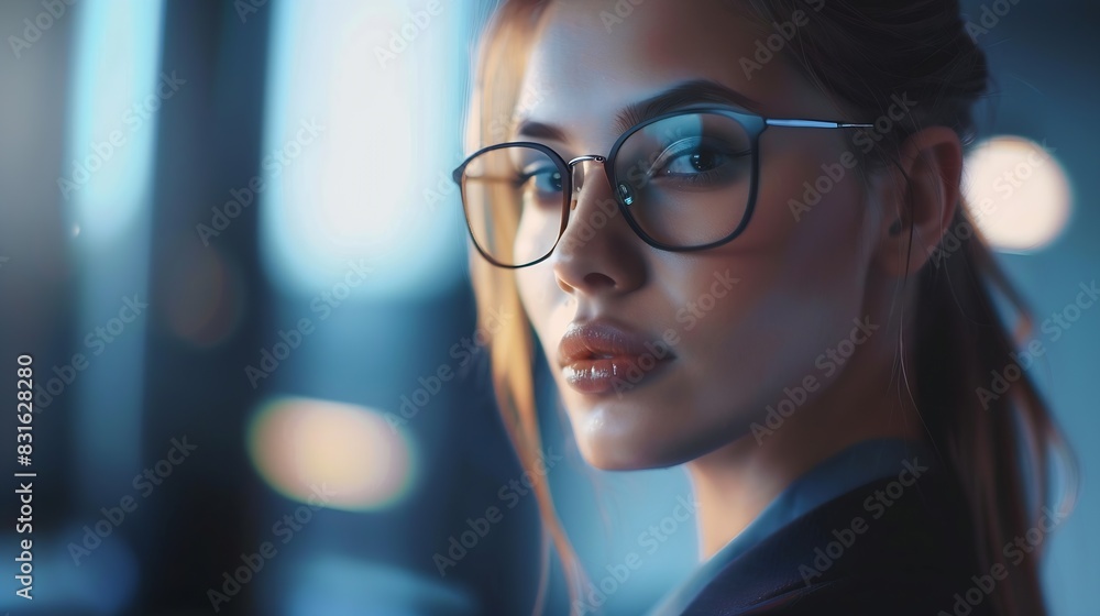 Modern business woman in the office with copy space : Generative AI Modern business woman in the office with copy space : Generative AI