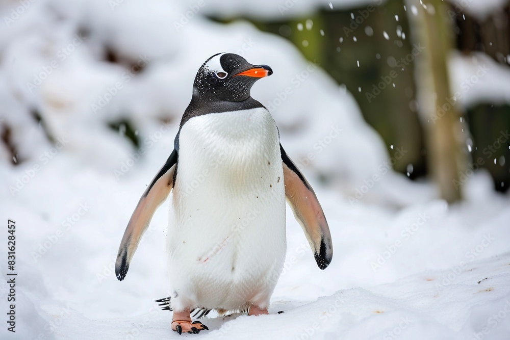 Fototapeta premium Gentoo penguin standing on the snow
