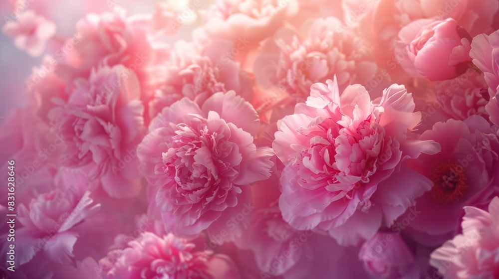 Soft Pink Peonies on a Fluffy Floral Background