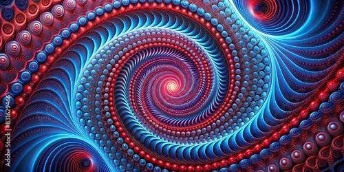 Red and blue spiral pattern with circle orbit rotation on abstract background photo
