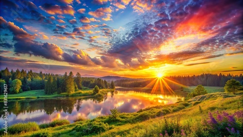 A serene landscape with a vibrant sunrise symbolizing mental well-being photo