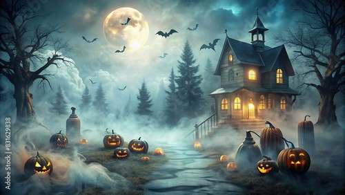 Spooky fog overlay perfect for adding a haunting atmosphere to your designs, featuring a Halloween theme photo