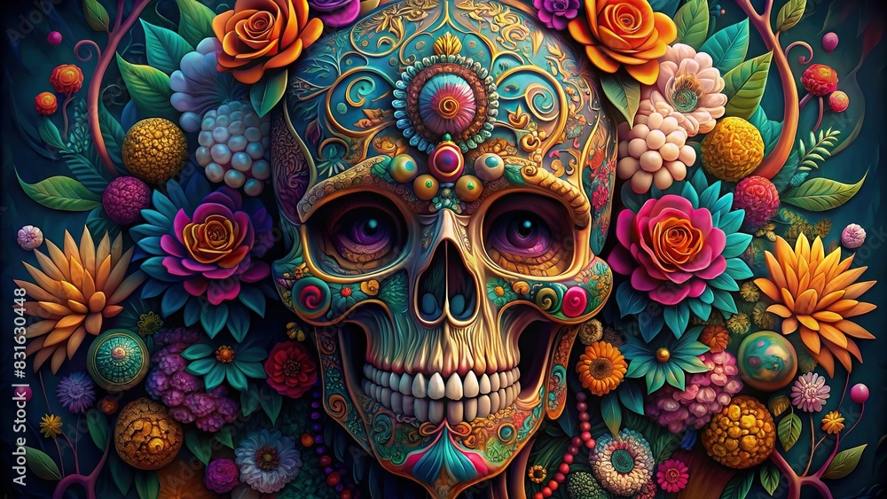 Luxurious and diverse skull designs featuring intricate details and vibrant colors