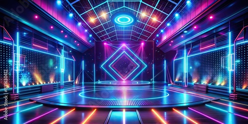 Futuristic cybersport abstract background with neon lights and digital elements photo