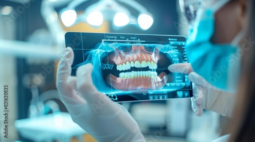 Closeup of a dental hygienist explaining the benefits of a new oral health app to a patient photo
