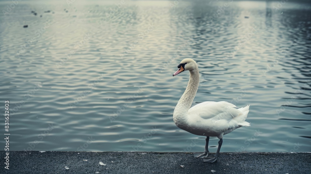Fototapeta premium Graceful waterfowl next to a body of water