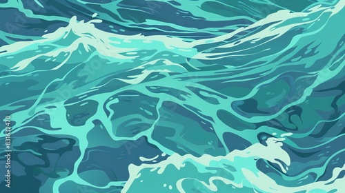 Turbulent ocean surface flat design top view  stormy seas  animation  complementary color scheme 