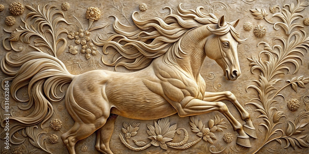 horse relief wallpaper with intricate details and realistic texture