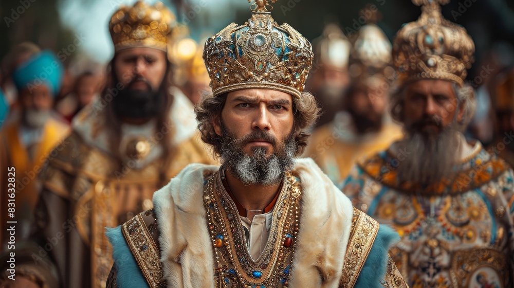 a man with a beard wearing a crown and a crown on his head