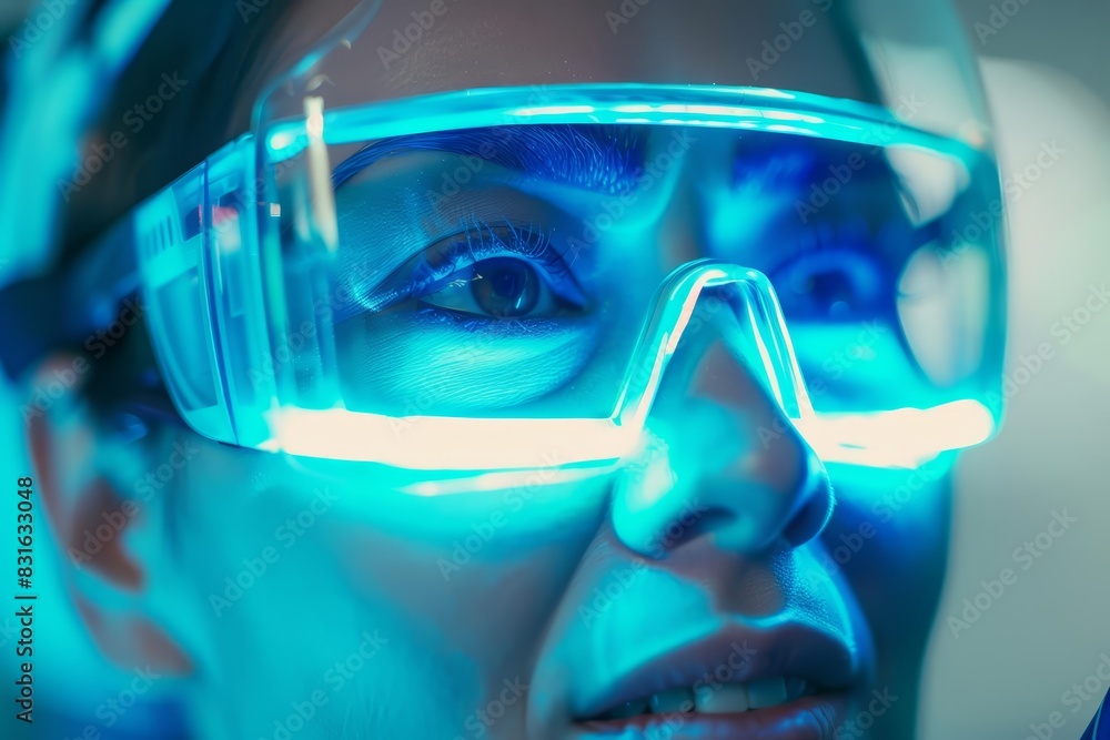 Half body shot with face of a dental hygienist demonstrating the use of a laser tool for plaque removal Half body shot with face of a dental hygienist demonstrating the use of a laser tool for plaque removal