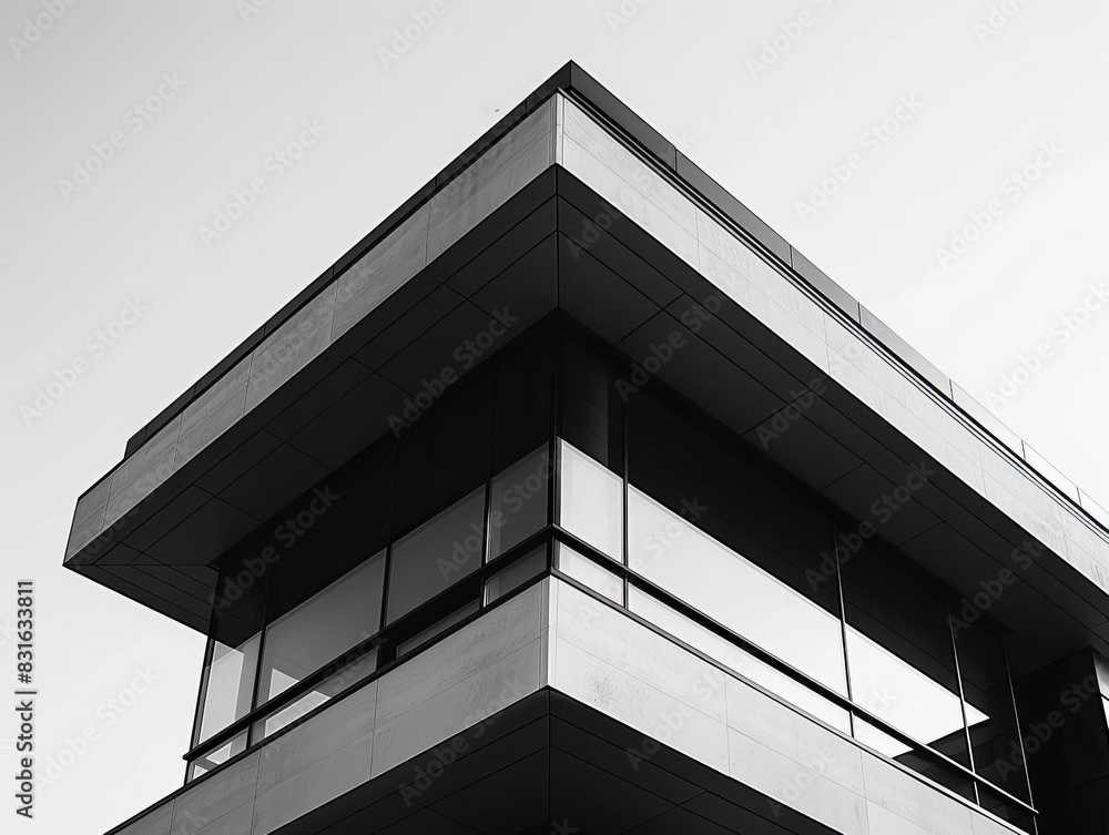 Fototapeta premium Modern architectural detail featuring sleek lines, minimalist design, and a striking facade of glass and steel