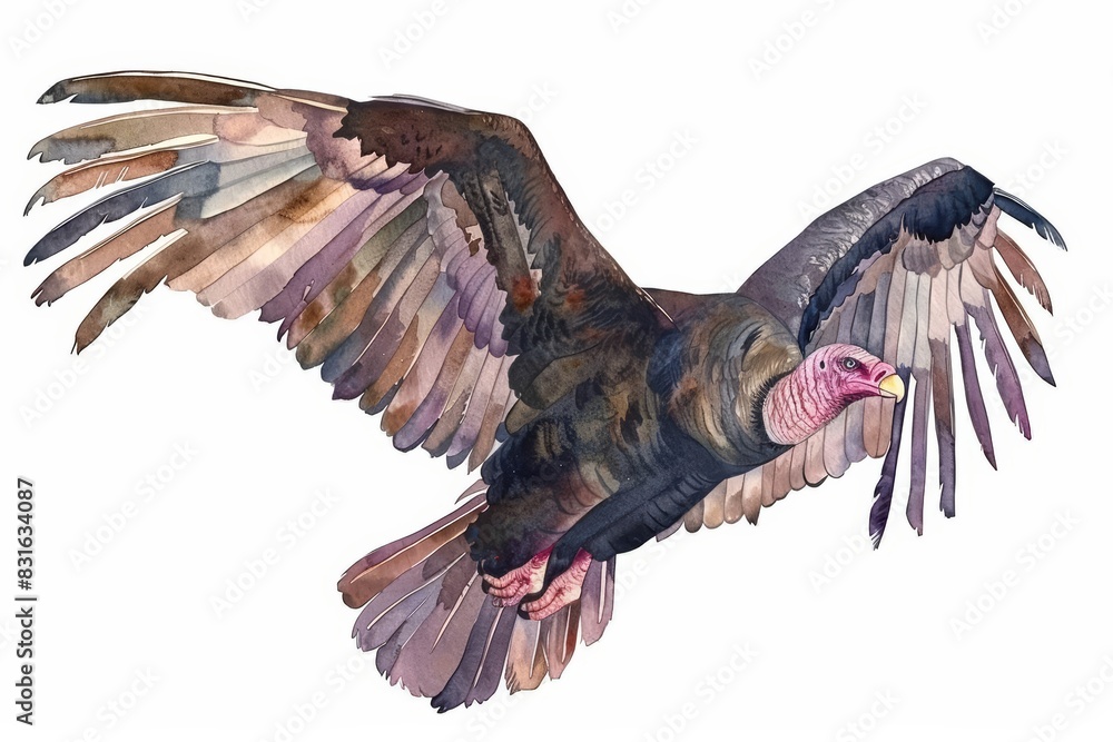 Obraz premium Set of water color of a soaring turkey vulture, gliding effortlessly over a vast canyon, Clipart isolated on white