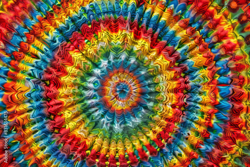 Tie-dye pattern with a zigzag effect in bright rainbow colors