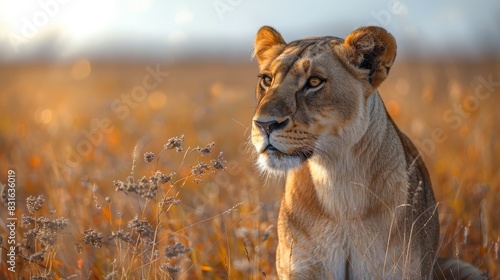 a lion in a field of tall grass looking at the camera