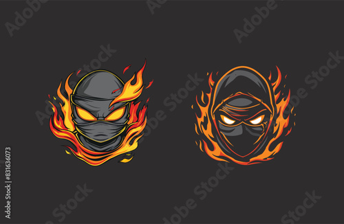 Ninja head with flames onfire design vector illustration
