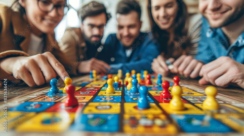 a group of people playing a board game together a group of people playing a board game together