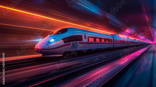 a train traveling through a tunnel with colorful lights © LUPACO IMAGES