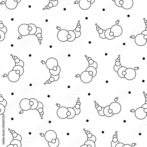 Soap foam set with bubbles. Seamless pattern. Coloring Page. Suds of bath, shampoo, shaving, mousse. Cloudy frame and corner. Hand drawn style. Vector drawing. Design ornaments.