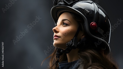 Side profile photo of a female firefighter