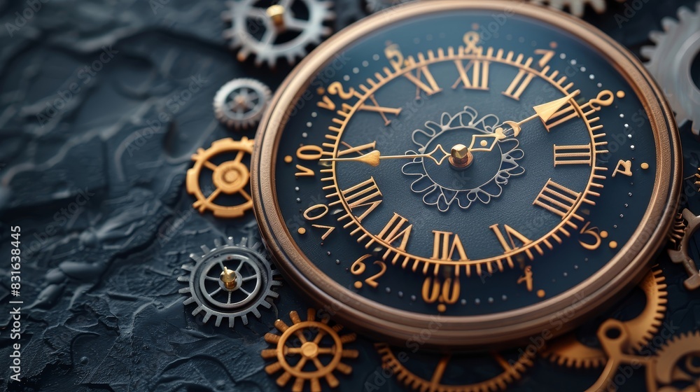 a close up of a clock with gears and a clock face