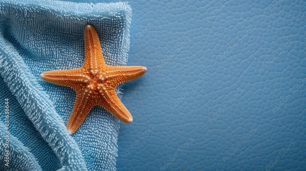 Starfish on blue towel with textured background Starfish on blue towel with textured background