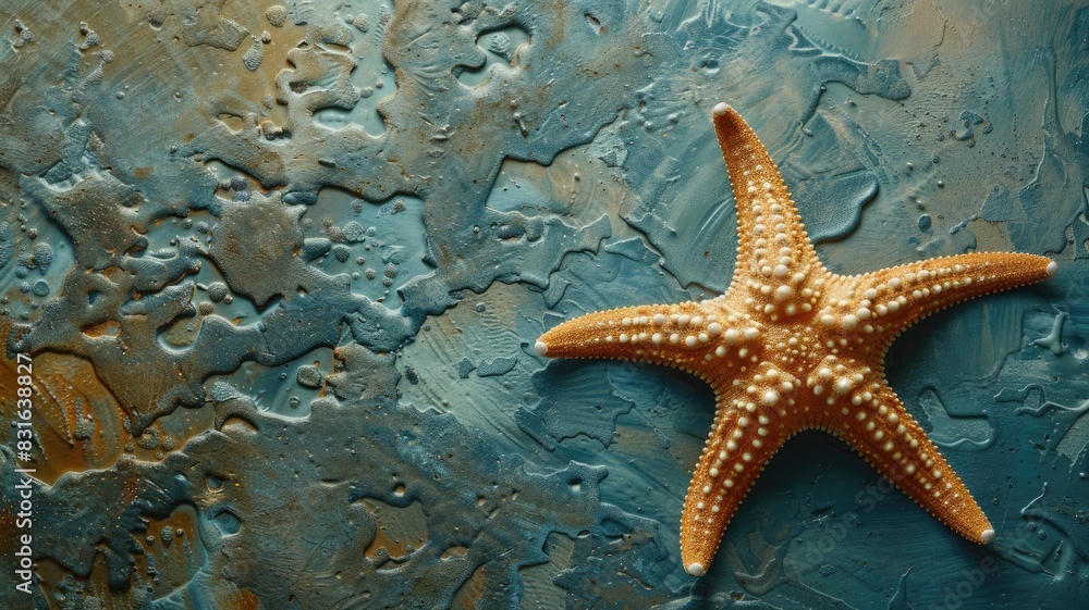 Starfish on textured blue and beige surface Starfish on textured blue and beige surface
