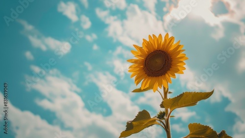 Bright sunflower against blue sky with clouds © Artyom