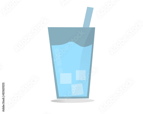 a glass of water with ice cubes in it
