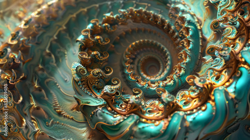 Wallpaper Mural 3d fractal spiral, ornate, intricate patterns in turquoise and copper colors, fantasy style, fantasy art, hyper detailed Torontodigital.ca