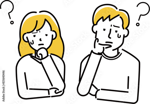 定番　伝わる 人物イラスト　疑うわかい男女　20代30代