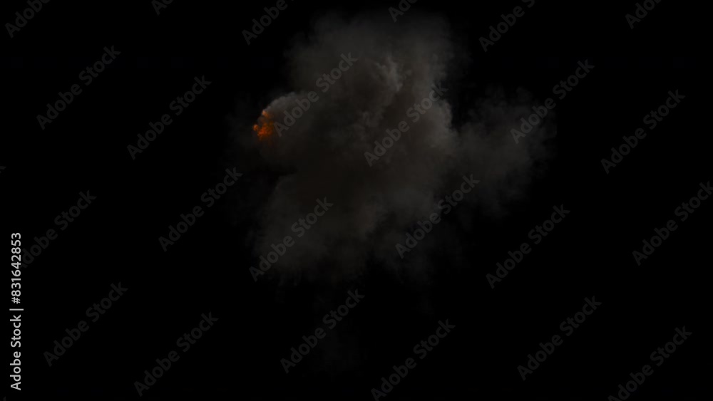 Large explosion with shafts of fire and smoke, three different speeds included, 4K