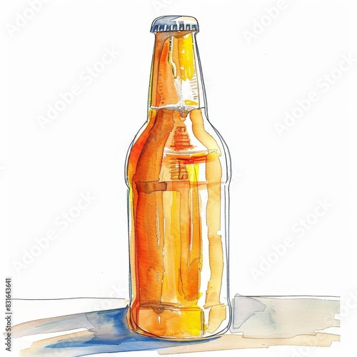 A Beer bottle applying sunscreen, watercolor clipart, Isolated on white background