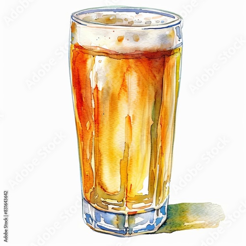 A Beer glass whistling and relaxing, watercolor clipart, Isolated on white background photo