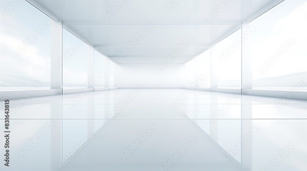 White abstract background indoors. Glass wall and floor reflection. White abstract background indoors. Glass wall and floor reflection.