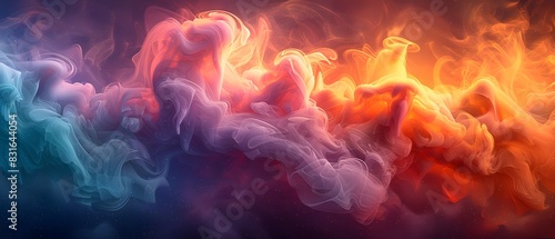 A dynamic abstract background with a vivid explosion of green, purple, and orange shapes and smoke, designed to look realistic and high-definition