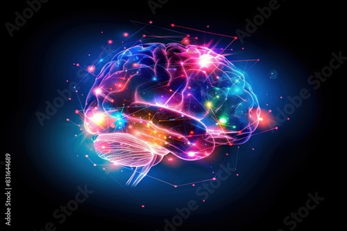 Human brain creative think colorful light isolated on dark blue background
