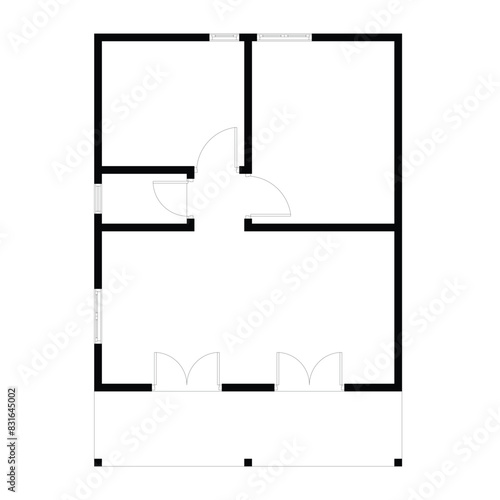 Black and White floor plan of a modern unfurnished house for your design. Suburban house vector blueprint. Architectural background