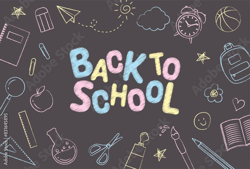 back to school vector background with chalk drawings on a blackboard for banners, cards, flyers, social media wallpapers, etc.