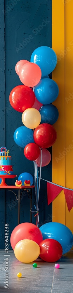 A birthday party decoration in vibrant bright primary colors. A birthday party decoration in vibrant bright primary colors.