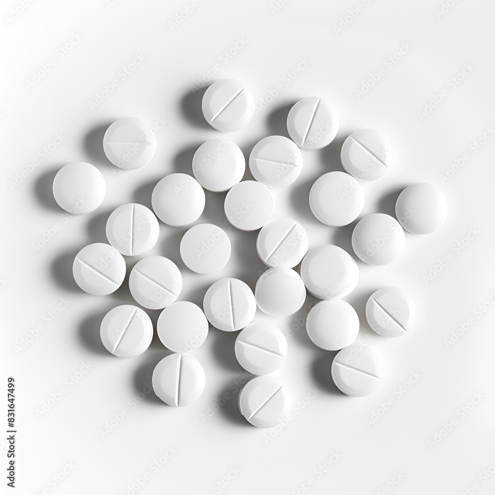 White round pills background, top view White round pills background, top view