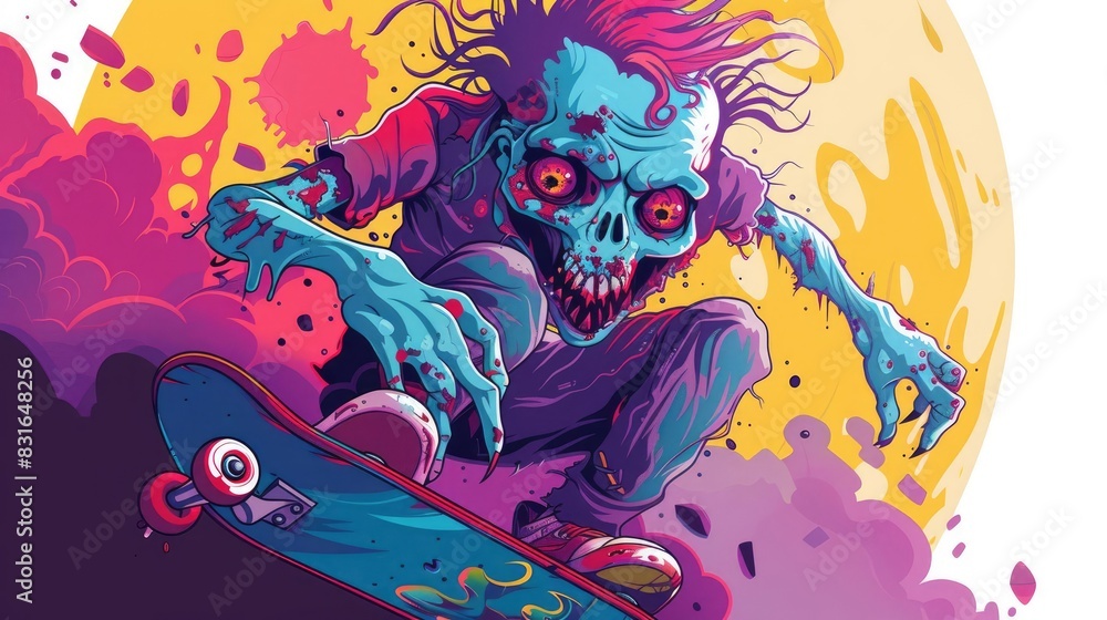 Zombie Skateboarder, Cartoon Zombie Skateboarding, Extreme Sports