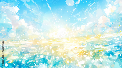 爽やかな太陽と夏の空のイメージの水彩イラスト背景