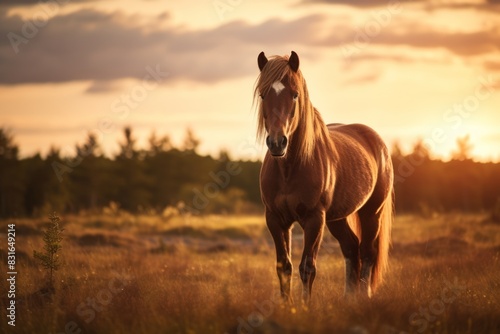 Twilight Grazing The Beauty of a Brown Horse at Sunset