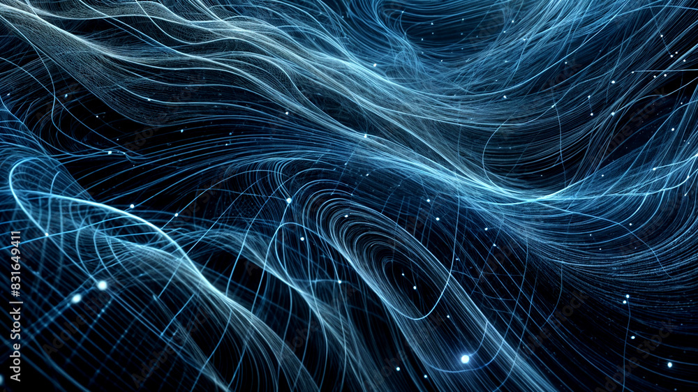 blue wavy lines on black background. blue wavy lines on black background.