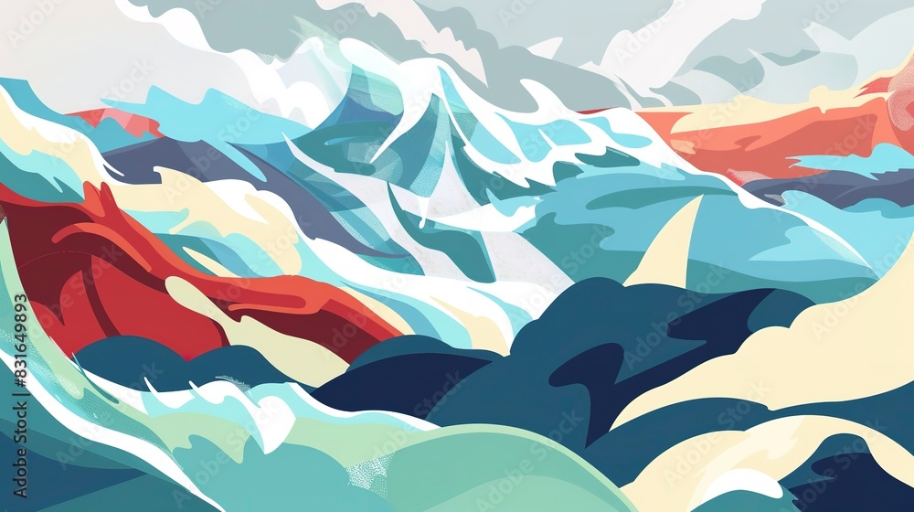 Violent sea currents flat design front view, stormy seas, cartoon drawing, split-complementary color scheme Violent sea currents flat design front view, stormy seas, cartoon drawing, split-complementary color scheme
