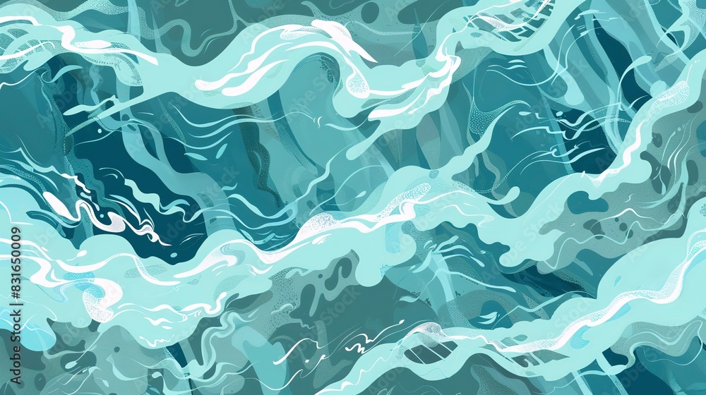 Turbulent ocean surface flat design top view, stormy seas, animation, complementary color scheme Turbulent ocean surface flat design top view, stormy seas, animation, complementary color scheme