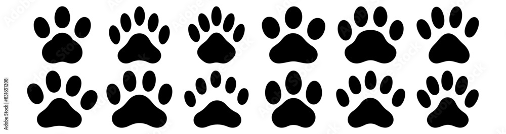 Paw silhouettes set, pack of vector silhouette design, isolated background Paw silhouettes set, pack of vector silhouette design, isolated background