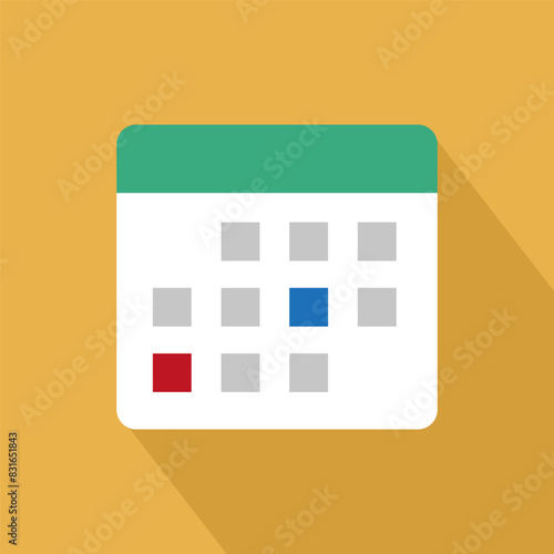 Flat design calendar icon vector. Simple monthly scheduler illustration. Important dates highlighted.