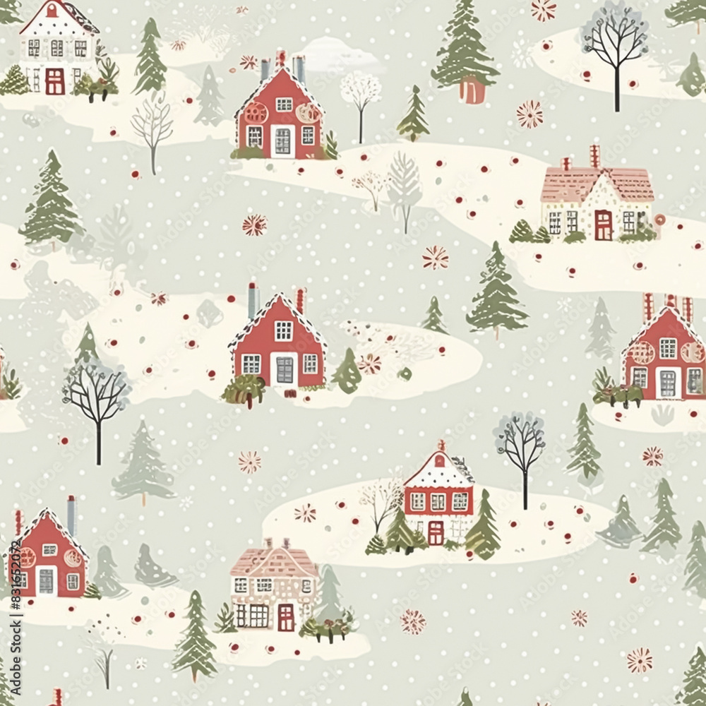 Seamless pattern, tileable Christmas holiday country dots print, English countryside cottage for wallpaper, wrapping paper, scrapbook, fabric and product design inspiration